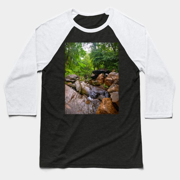 Central Park Stream Rocks Nature Manhattan New York City Baseball T-Shirt by eleonoraingrid